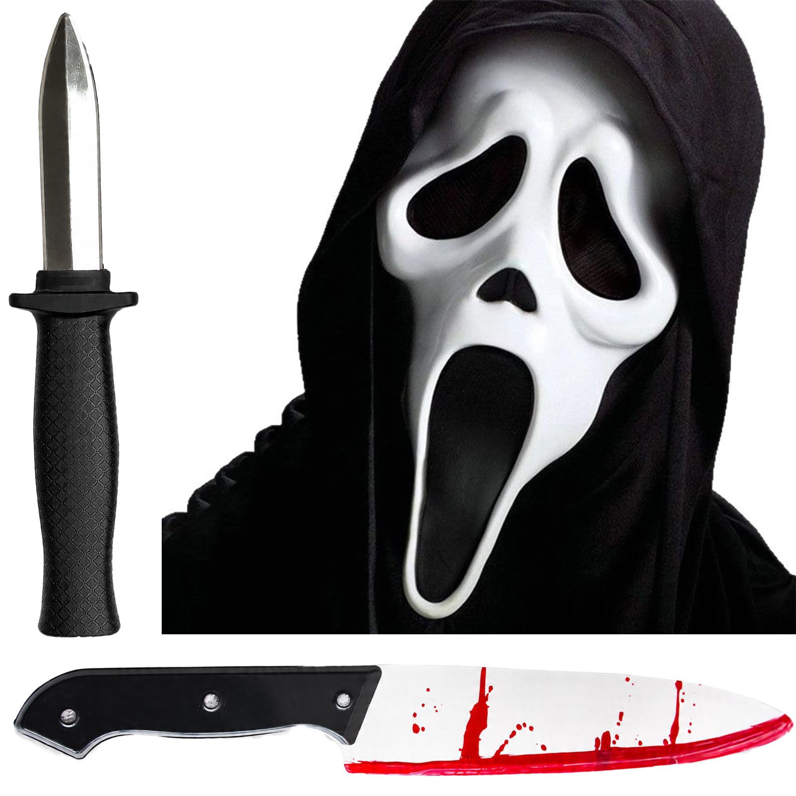 Ghost Face Mask, Horror Latex Head Cover, Adult, 2-Pack Prop Knives โ image 1