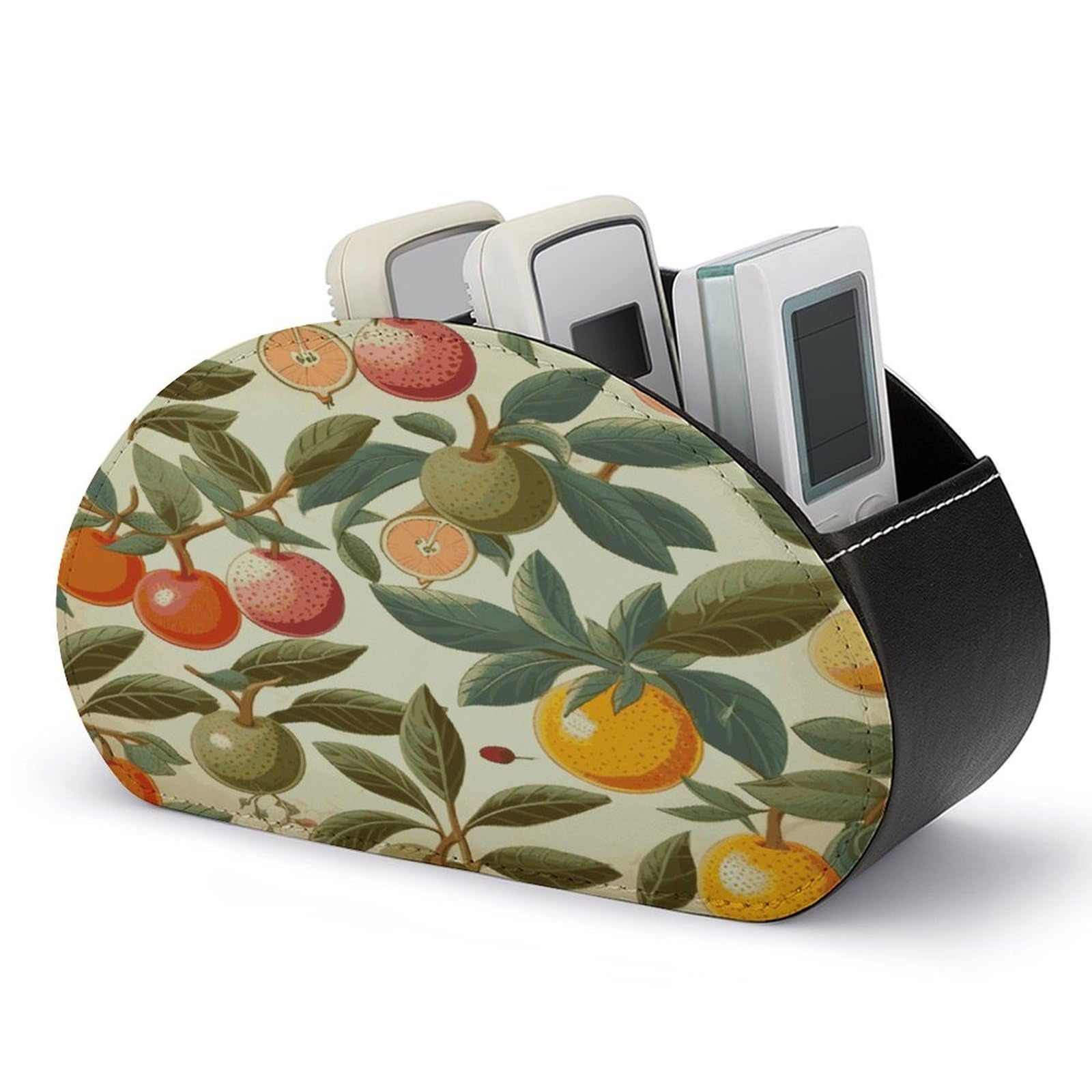 FekiLoot Plants And Fruits Remote Control Holder PU Leather Tabletop Organizer with 5 Compartments Storage Tray & Desktop Organizer for TV Remotes Glasses Pens