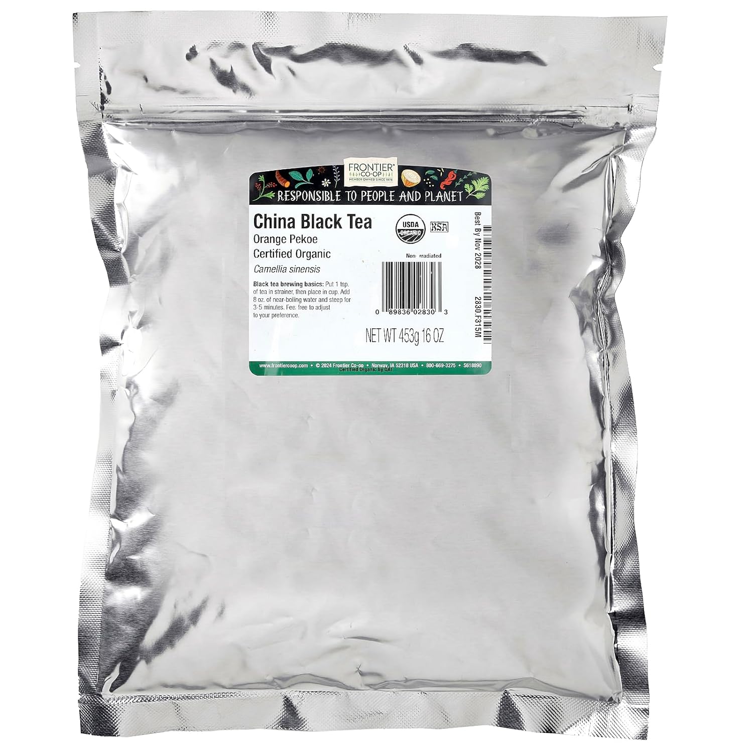 Frontier Co-op China Black Tea (Orange Pekoe), Certified Organic, Kosher | 1 lb. Bulk Bag | Camellia sinensis L.