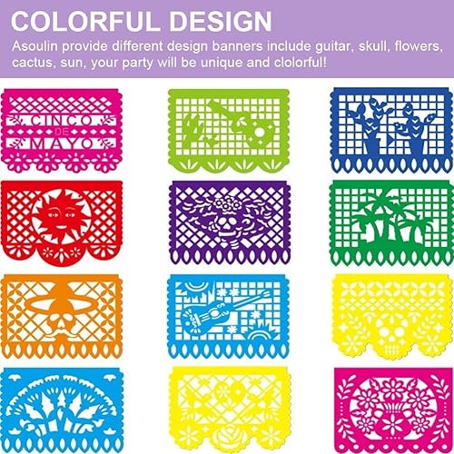 Miniatura 4 de Pancartas de fiesta mexicana  Paquete de 6 carteles de papel picado para fiesta de Día de los Muertos decoración del Día de los Muertos bandera de