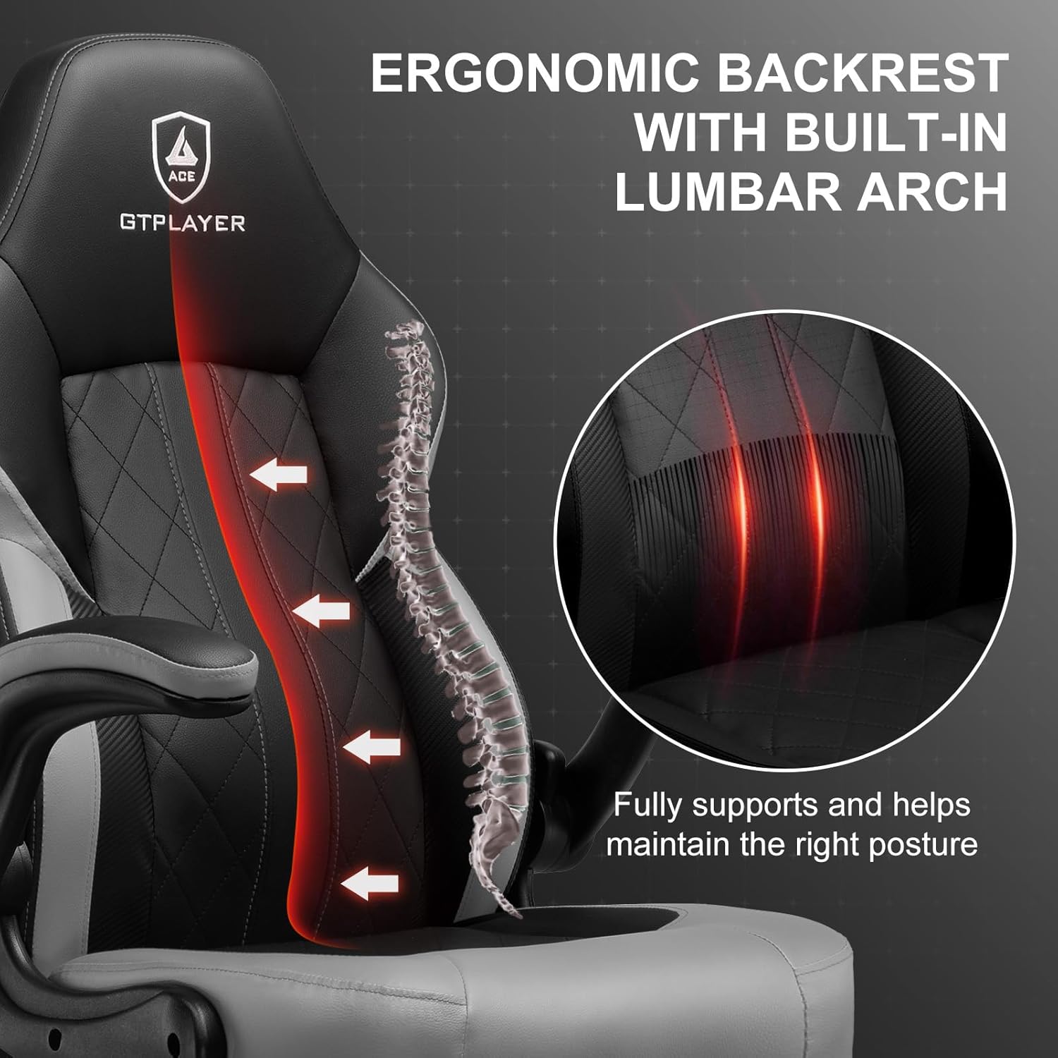GTPLAYER Video Gaming Chair, Ergonomic Computer Gaming Chair with Flip-Up Armrests and Adjustable Height, Comfortable Desk Chairs with Built-in Lumbar Support, Recliner with 360°Swivel (Dark Gray)