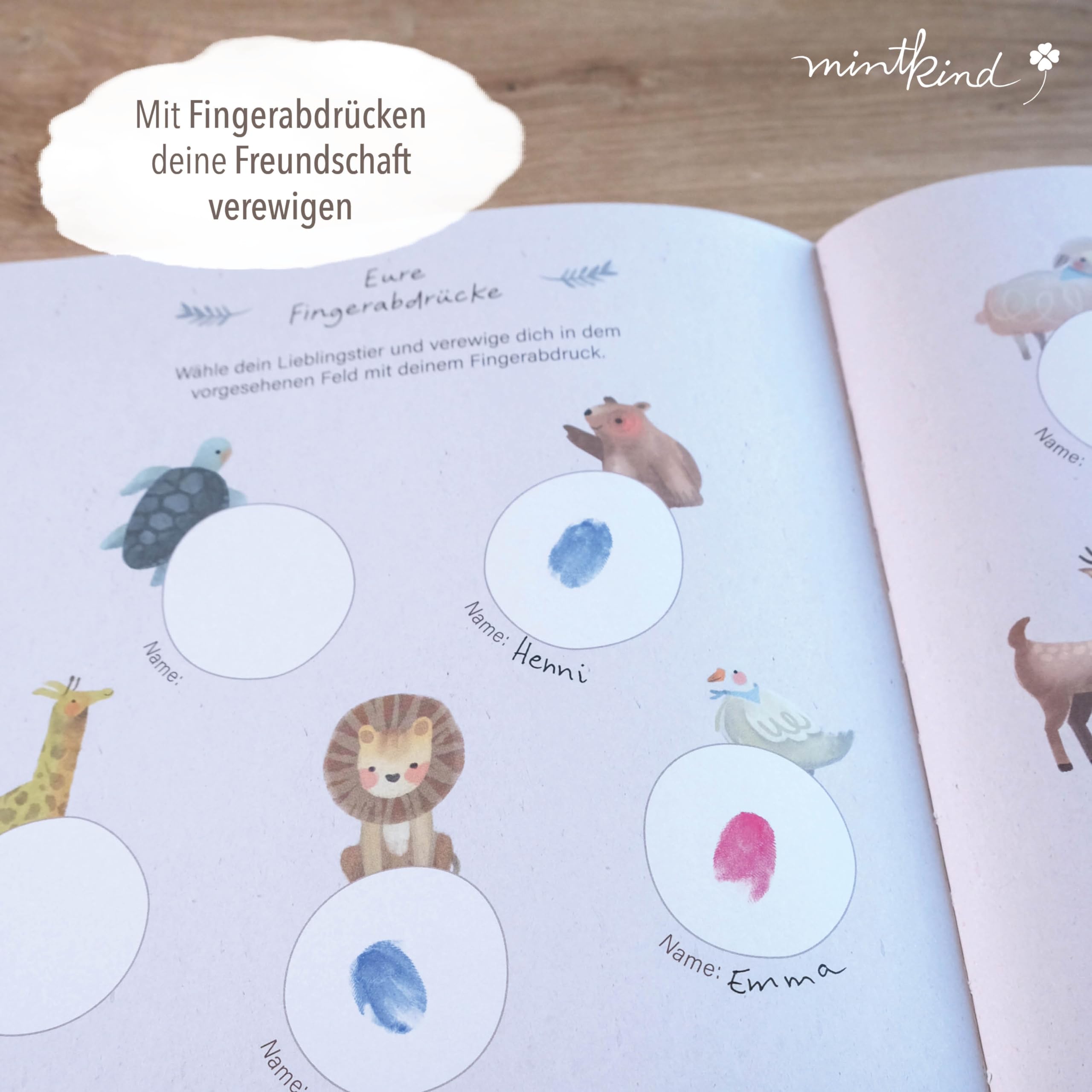 mintkind® Kindergarten Freundebuch Rosa, Freundschaftsbuch zum Ausfüllen, Freundebuch für den Kindergarten Mädchen und Jungen, kinderfreundliche Vorlagen und niedliche Illustrationen