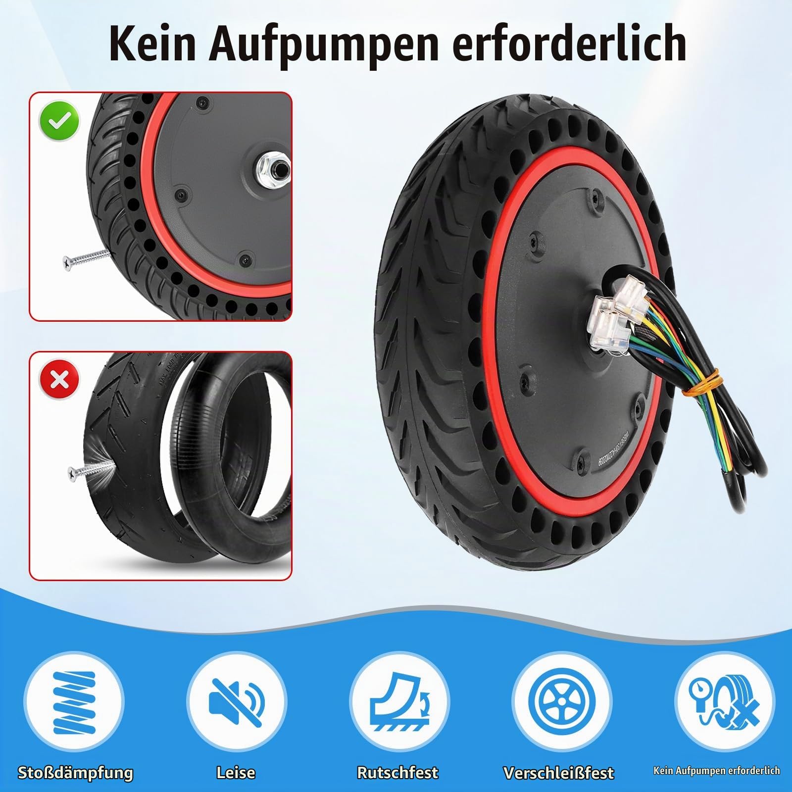 E Scooter Motor für Xiaomi M365 Pro Pro2, mit Vollgummireifen, 8.5 Zoll-Elektroroller Brushless-Radnabenmoto, 36V 350W, für Xiaomi Pro Pro2 Ersatz der Antriebsräder