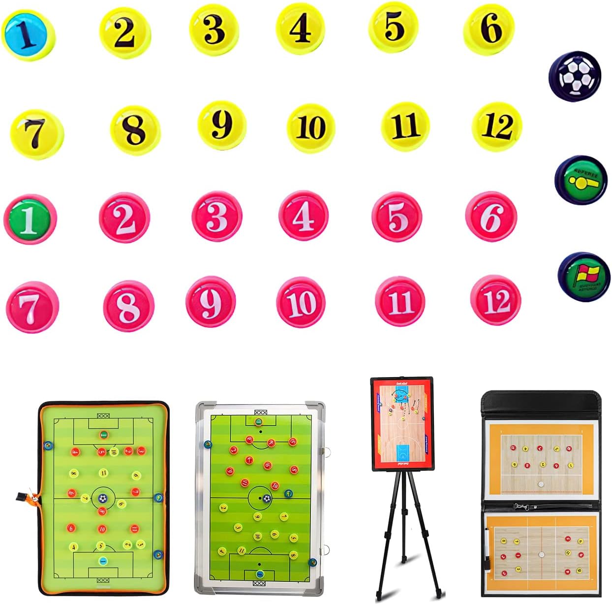 27 Pieces Player Magnets with Number, Premium Magnetic Tactic Board Accessories - Set of 27 Numbered Gel Magnets Pitch for Sports Soccer, Football, Basketball, Baseball, and Hockey Coaches