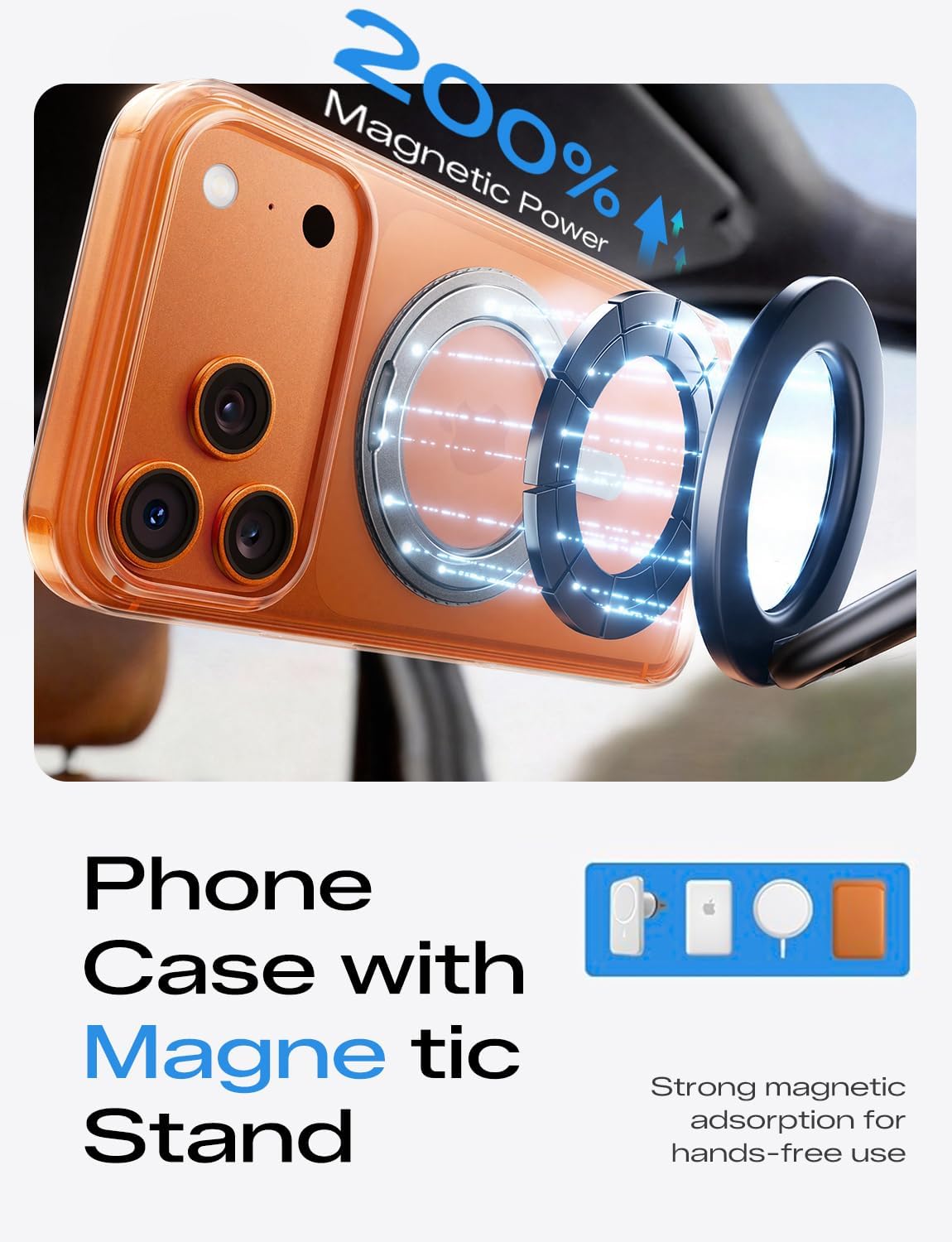 MAGIC JOHN 360° Rotatable Magnetic Invisible Stand for iPhone 17 Pro Max Case [Camera Control Button] [Compatible with MagSafe] 16FT Shockproof for iPhone 17 Pro Max Case with Kickstand, Clear