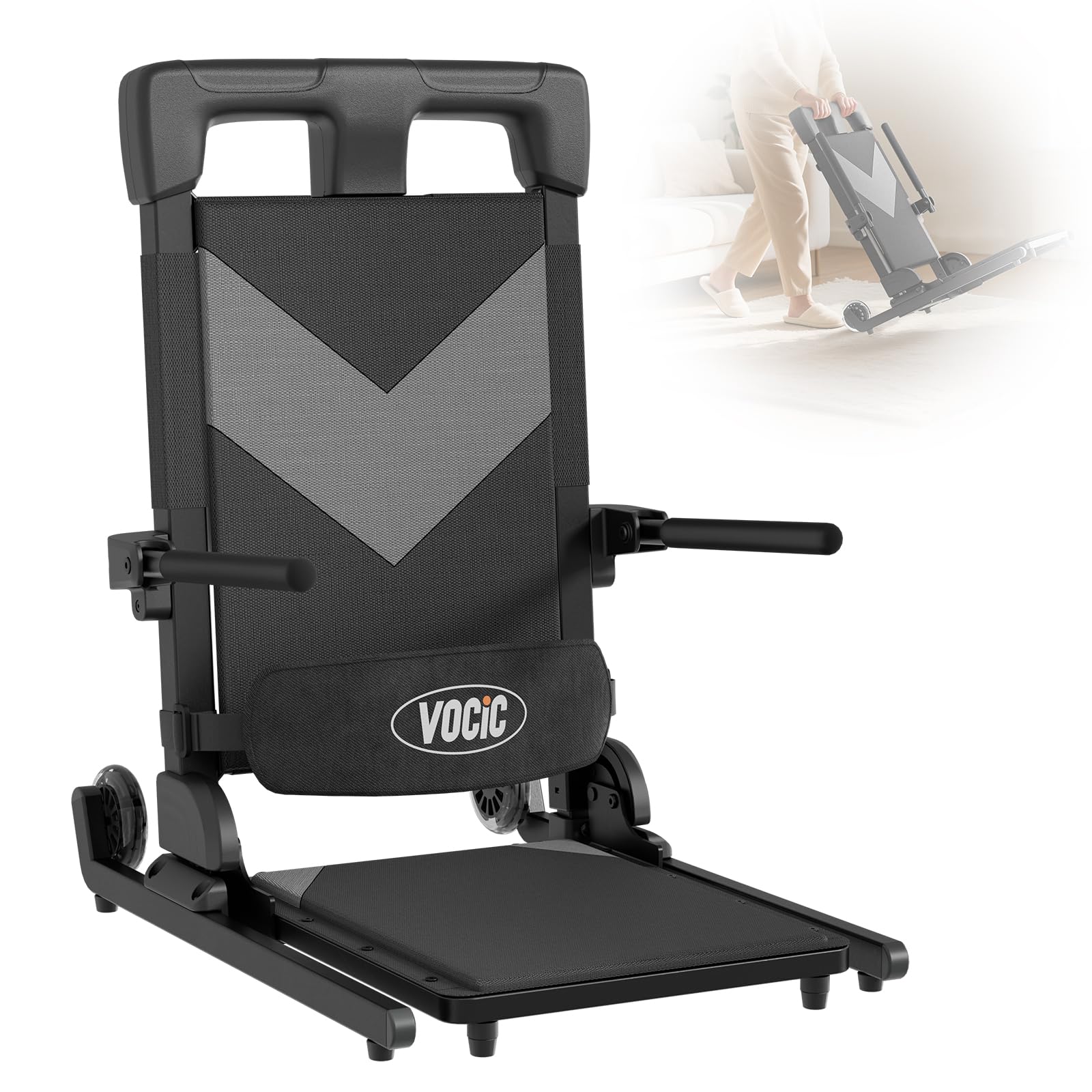 VOCIC AX25 Electric Lift Chair showing adjustable height and foldable design with dimensions.