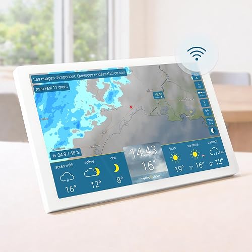 météo & radar home 4, station météo Wi-Fi avec radar météo : animation météo sur grand écran, design élégant, navigation simple, radar de pluie, alertes intempéries, prévisions 14 jours - 7