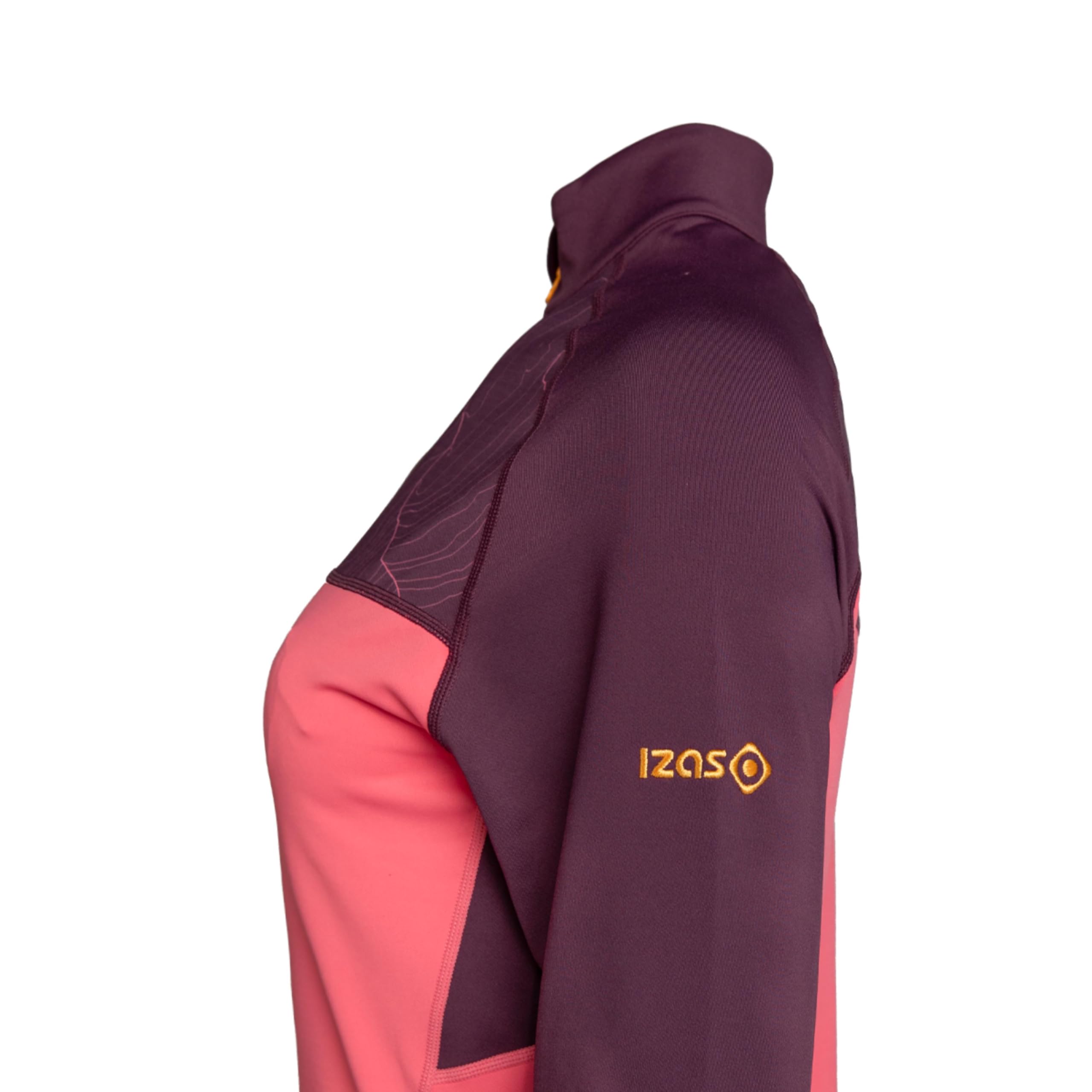 Izas Salem W Camiseta Técnica Manga Larga para Mujer Polar Stretch para Climas Fríos, Bi-elástica, Transpirable, Secado Rápido, Cuello Alto Cremallera, Presilla Pulgar, Costuras Planas