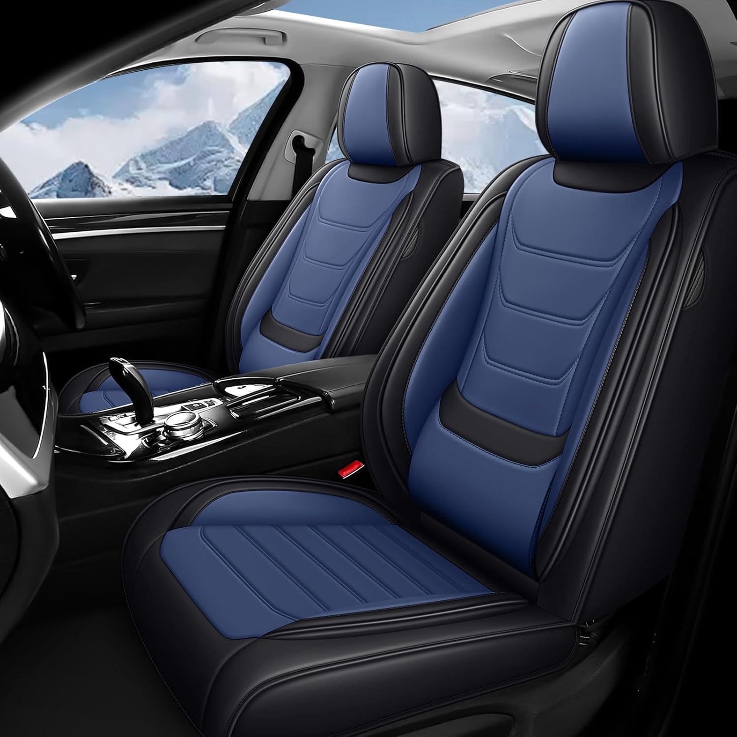 Fit for Nissan Frontier 2000-2025 Custom Seat Covers, PU Leather Car Seat Covers, Full Coverage Protection, Thick Cushioning Seat Protectors(Standard Front Row/Black Blue)