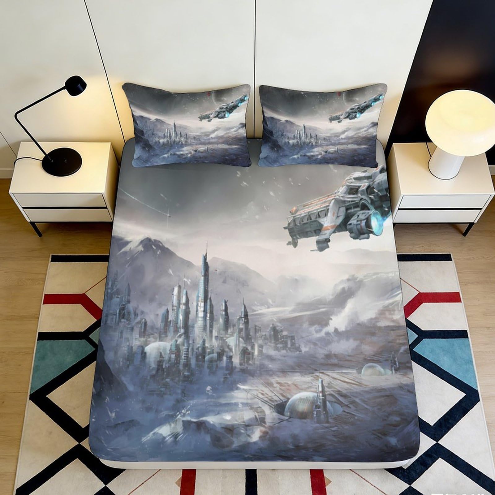 3D Printed Fantasy Castle Fitted Sheet Microfiber Soft Breathable Mountain Landscape Mattress Cover for Bedroom Decor 90x200x25cm