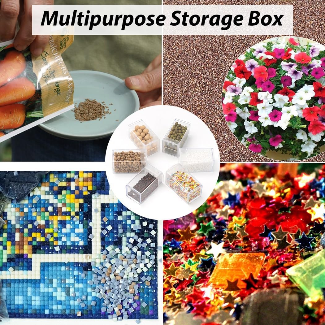 Clear Plastic 32-Grid Seed Storage Container with Labels for Seeds, Beads, and Rhinestones