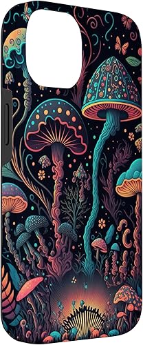 Miniatura 6 de Funda estética para iPhone SE (2020)  7  8 negro con diseño de hongos mágicos psicodélicos negros