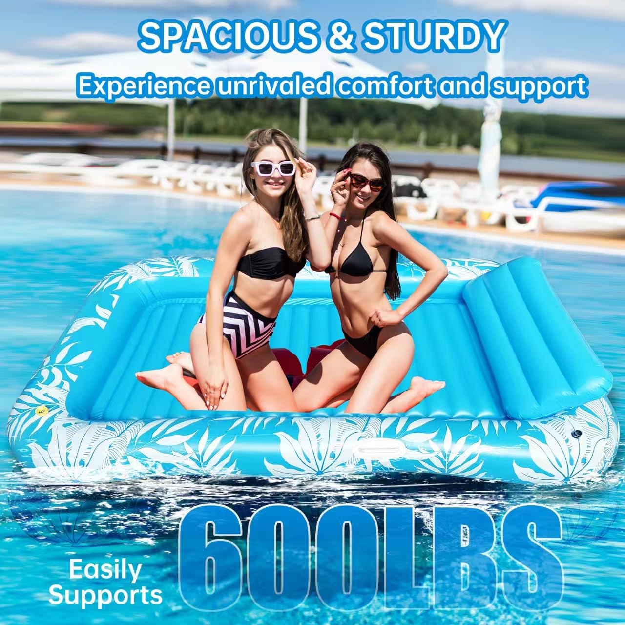 Pool, Garden & Lawn Inflatable Tanning Float with Sprinkler - 77"×48" Adult Outdoor Lounge, Sun-Resistant with Cup Holder