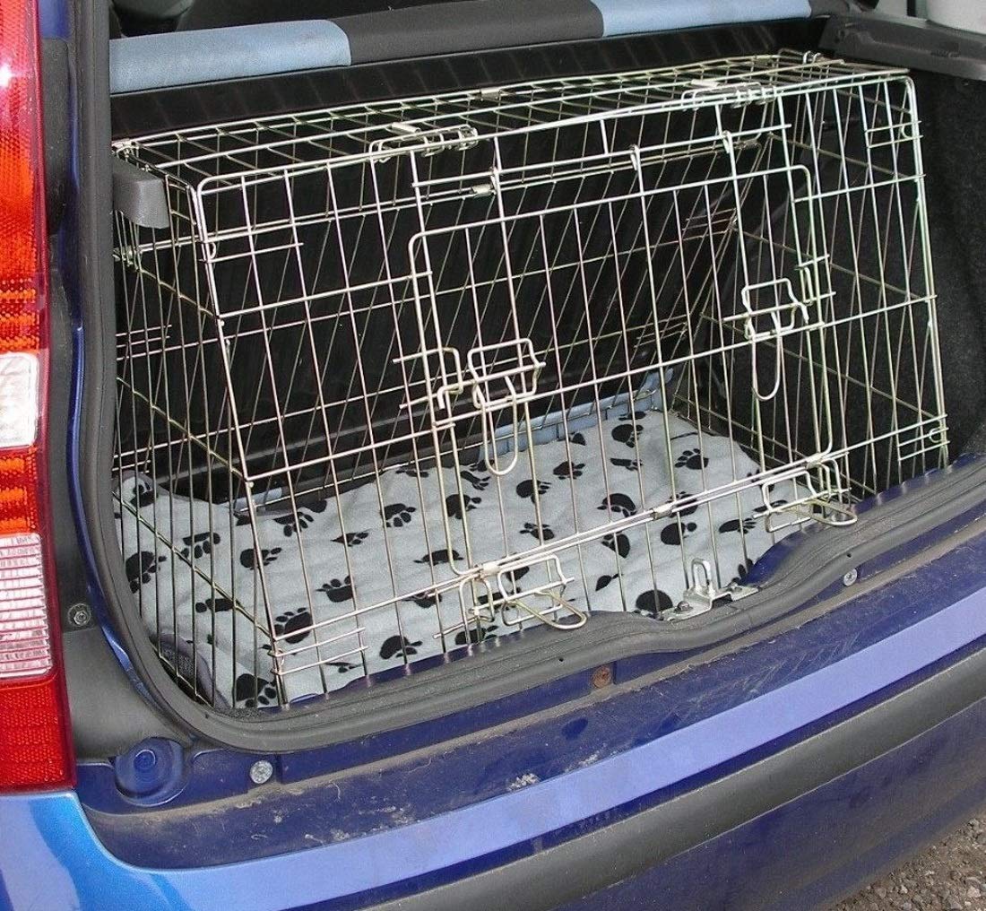 Pet World Piccola gabbia per cani inclinata da 81,3 cm, compatibile con Fiat Panda, design del Regno Unito, gabbia da viaggio in acciaio, portello di emergenza per fuga, pieghevole, tappetino comfort