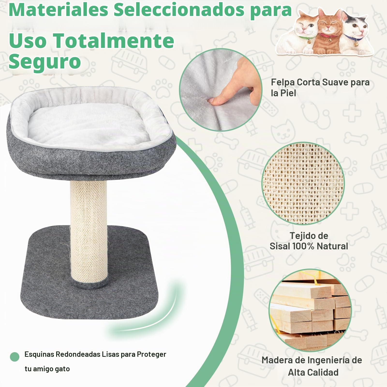 GOPLUS Árbol Rascador Pequeño para Gatos de Altura 50 CM con Poste Rascador de Sisal, Torre de Actividades de Carga 20 KG con Soporte de Peluche y Juguete de Bola Colgante, 59×40×50 CM, Gris