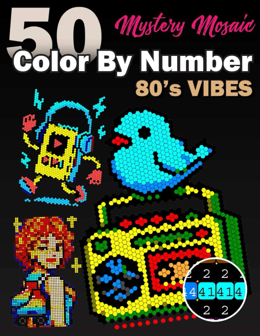 50 Mystery Mosaic Color by Number 80's Vibes: Pixel Art Coloring Book for Adults Relaxation | Color Quest with 5 Shapes (Squares + Hexagons +