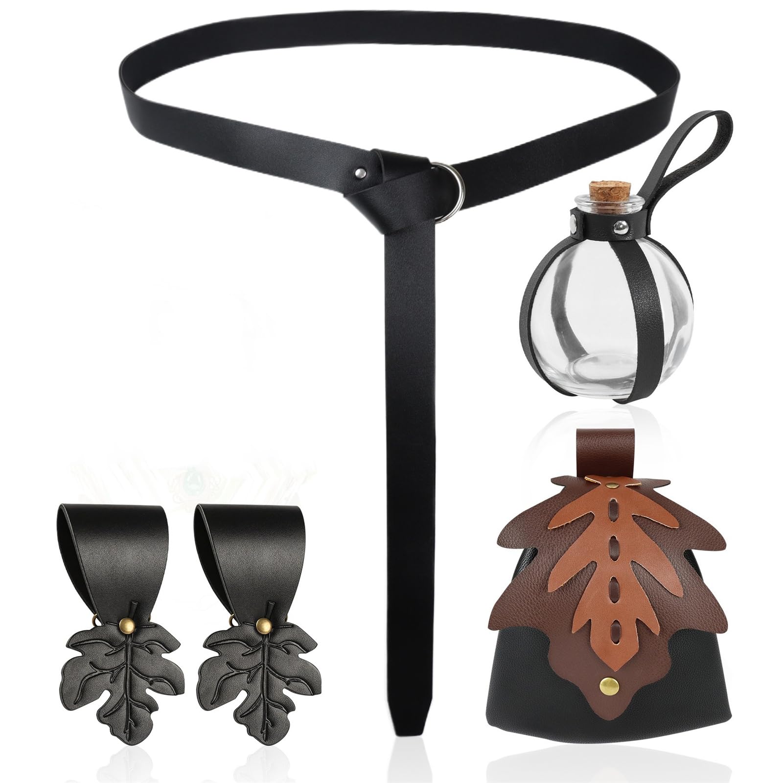 Ceinture médiévale en cuir réglable avec sac de taille en liège et bouteille de potion pour LARP - 8