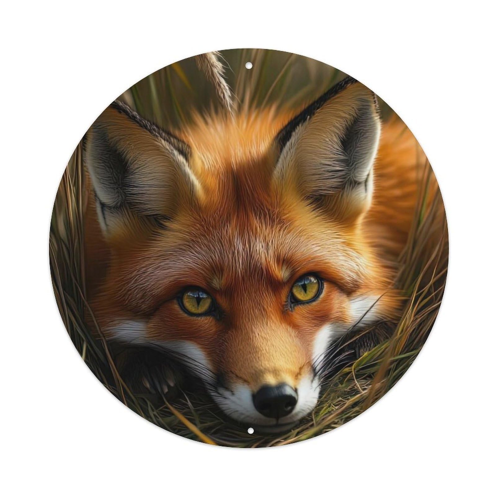 Animal Red Fox in Autumn Grassland Closeup Wildlife Photography Vintage Metal Tin Sign Plaque Wall Decor for Cafe, Club Bar, Office, Garden Metal Poster 8x8Inch