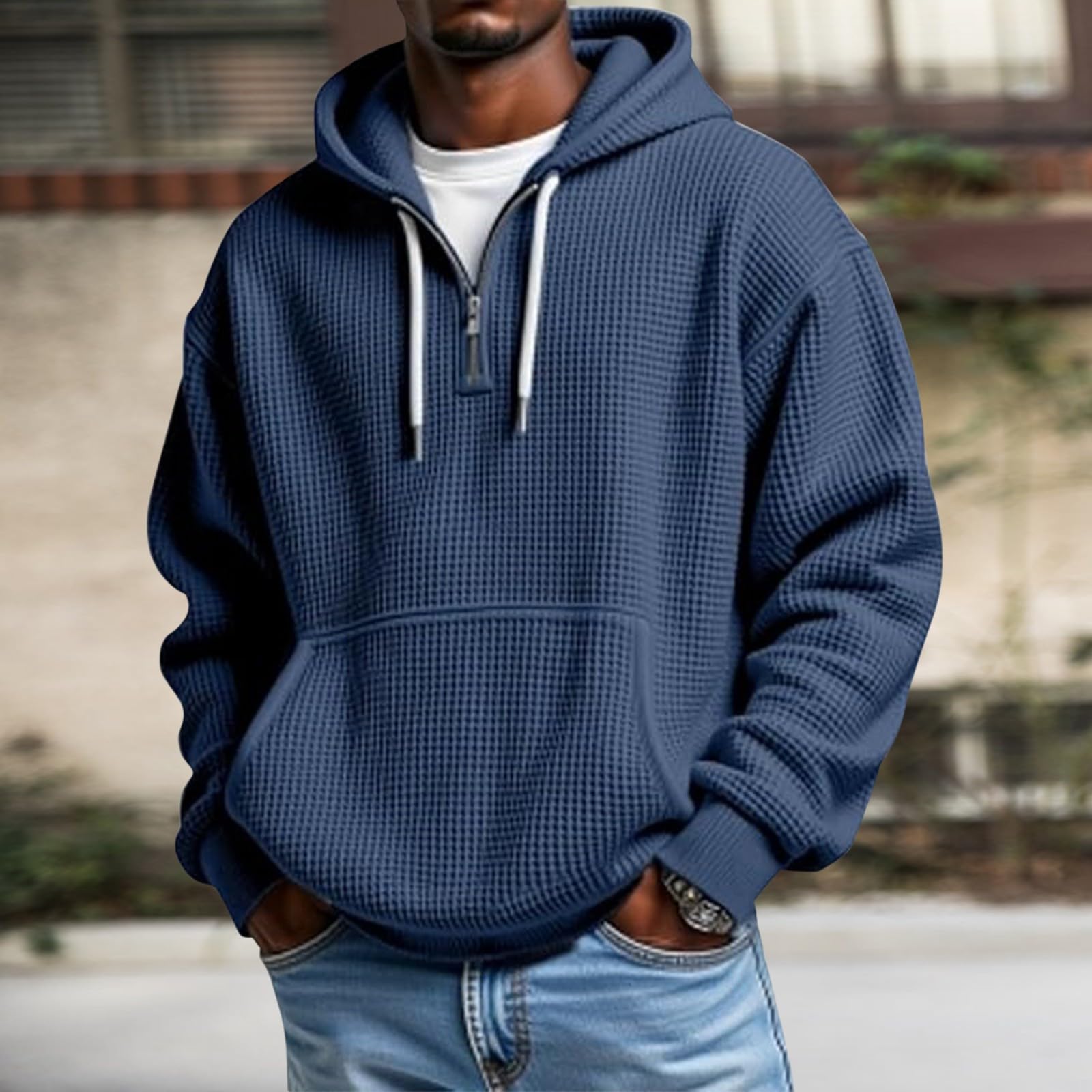 Chaquetones Hombre Invierno Sudadera con Capucha De Manga Larga para Hombre, Exteriores, Deportiva Top Transparente (Navy, L) Camisa Jersey Corta Ropa Running Camiseta Ciclismo Moda Gym