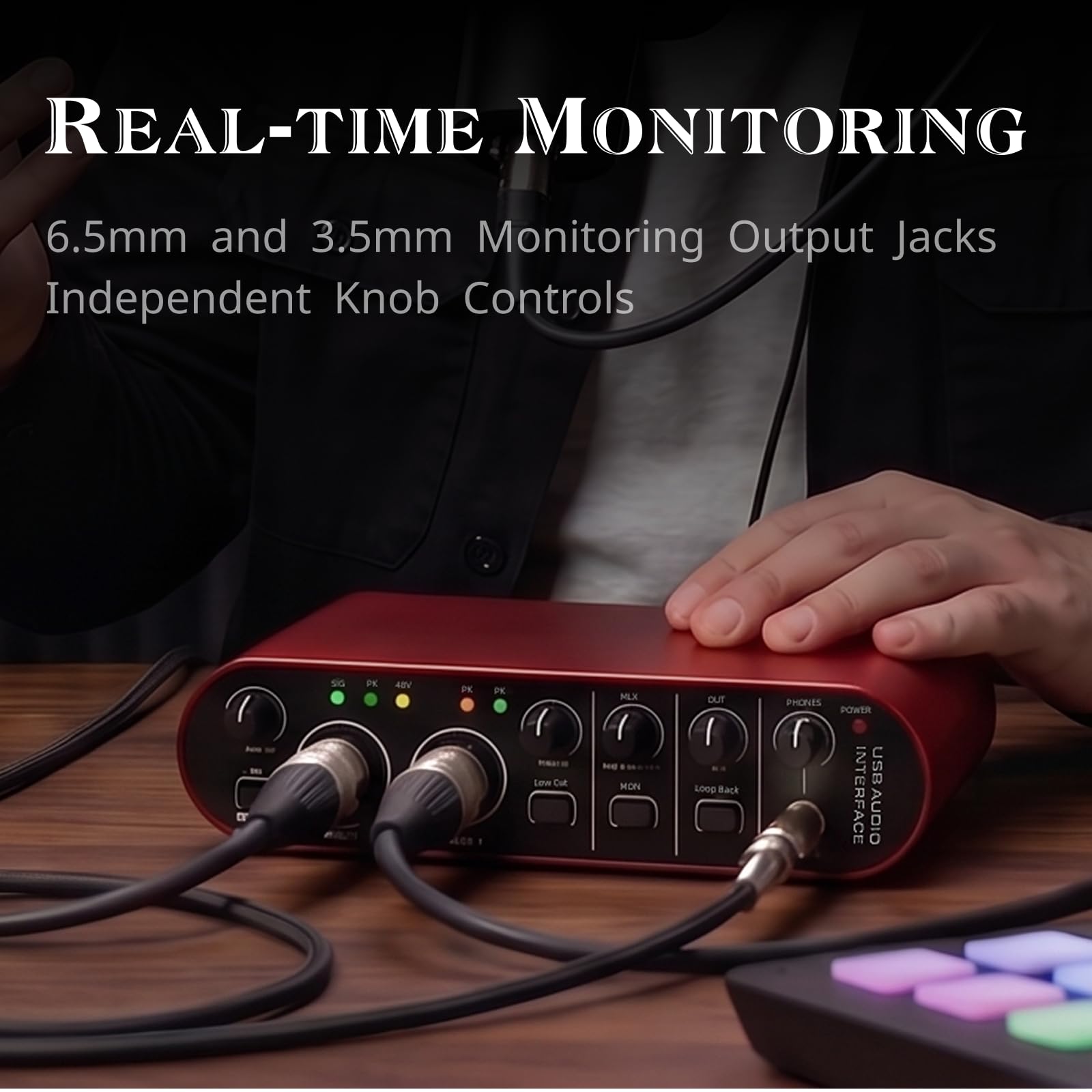Audio Interface 2-Kanal-USB für Computer, Smartphones und Tablets, Aufnahmen HiFi-Soundqualität für Gitarristen, Vokalist, Podcaster oder Produzenten