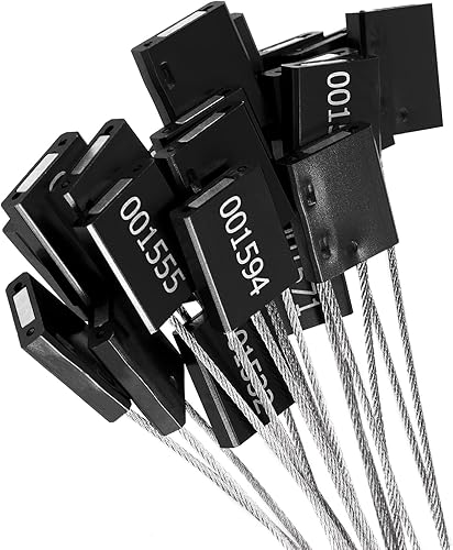 20 sellos de cable de acero, etiquetas de alta seguridad numeradas, de aluminio, para envíos, contenedores de remolque de camión (negro)