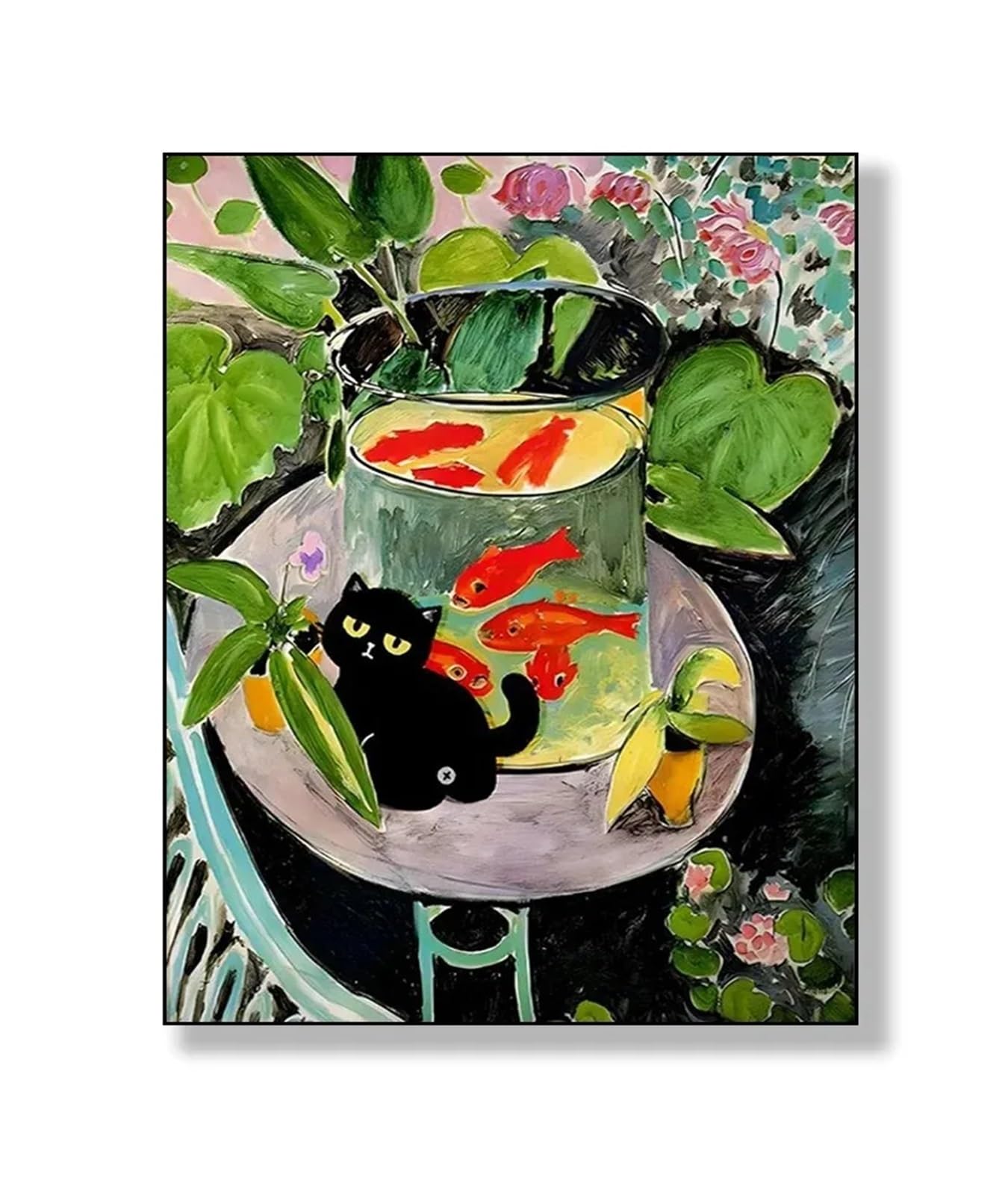 Peinture abstraite chat noir sur toile haut de gamme 30x40