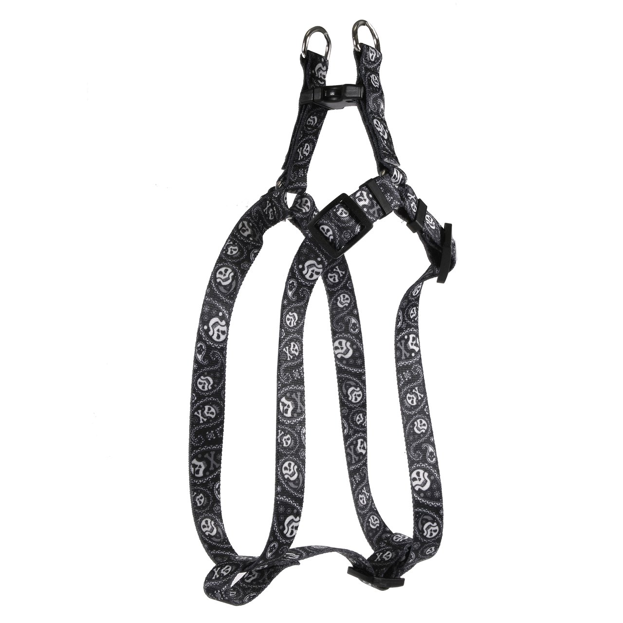Yellow Dog Design Paisley Skulls Black Step-in Dog Harness, Large-1" Wide and fits Chest of 25 to 40"