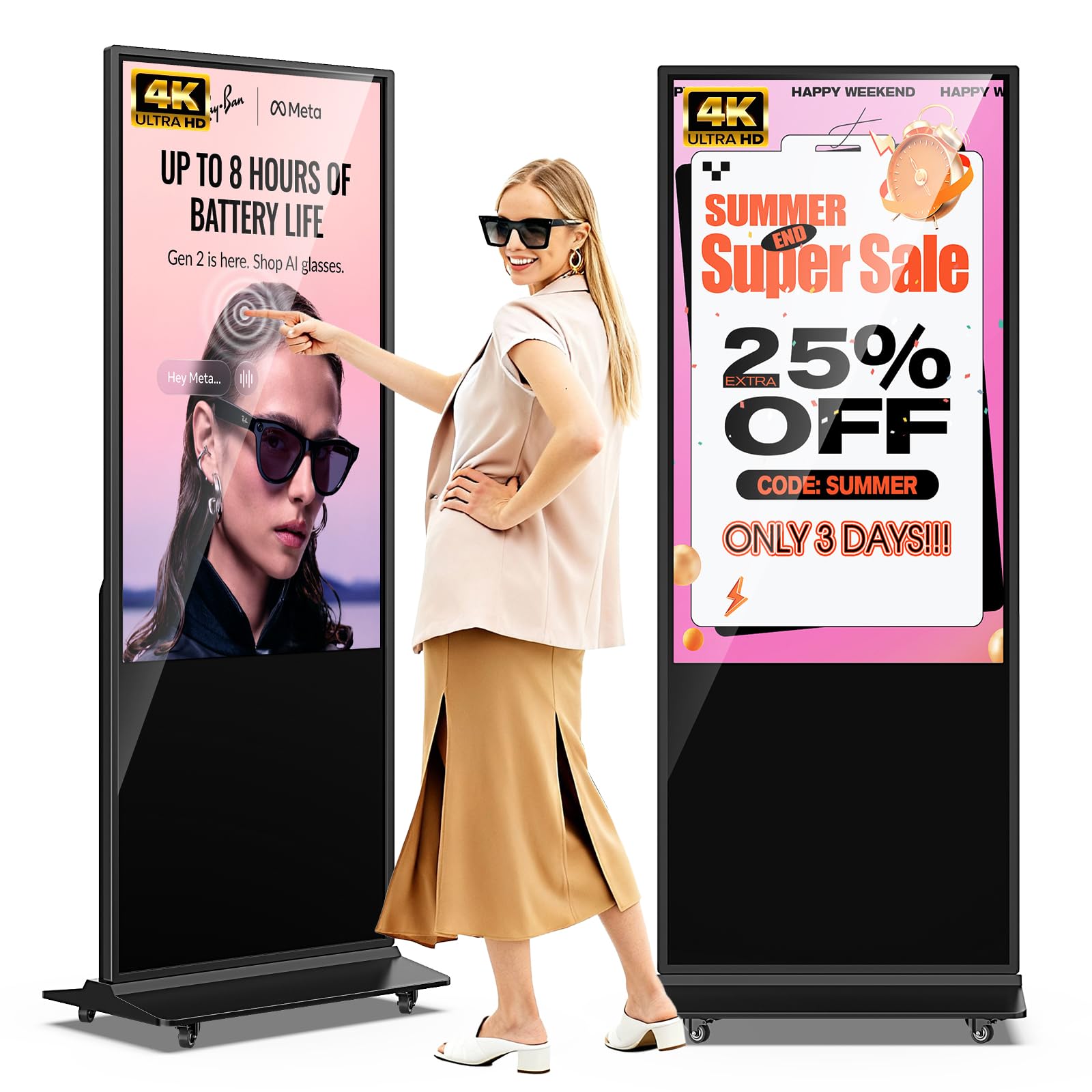 JIYANG 55 Inch 4K Indoor Touchscreen Digital Signage Display Floor Standing Digital Interactive Kiosks LCD Totem Monitor with WiFi/USB Input Auto Media Player Android System,Store Displays Screens
