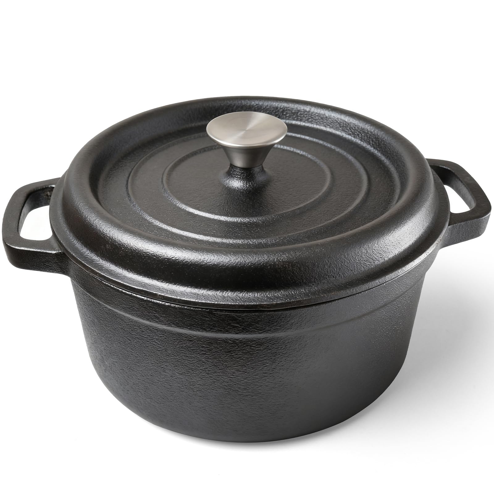 Cocotte en fonte - 26 cm - 5,1 l - Avec couvercle - Induction - Pour la cuisine - Noir