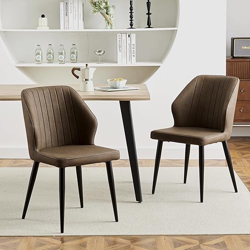 Miniatura 2 de CLIPOP Juego de 2 sillas de comedor de piel sintética, silla de cocina moderna de mediados de siglo, asiento tapizado con respaldo, patas de metal