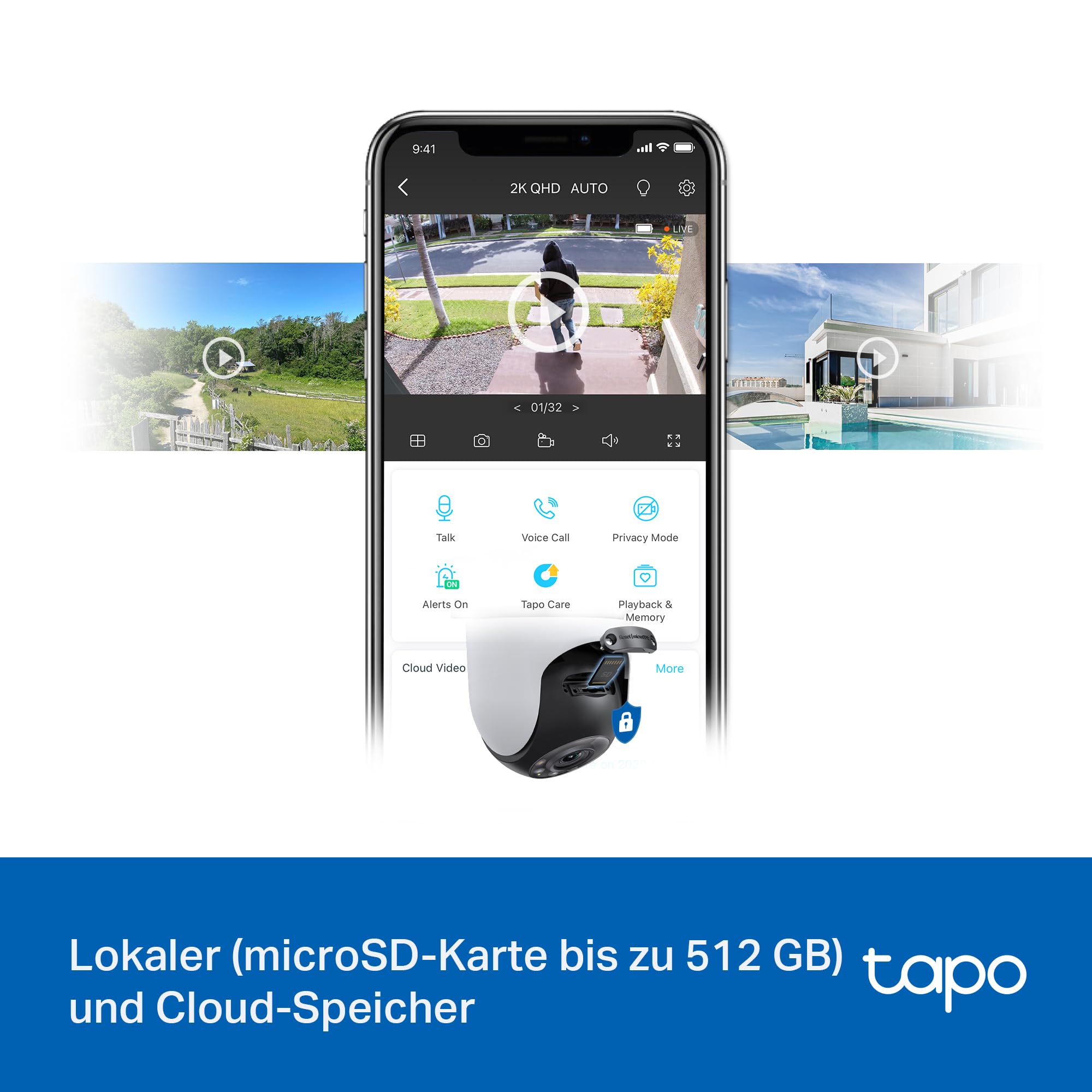 Tapo TP-Link C520WS Überwachungskamera Außen, Starlight Farbe Nachtsicht,360° Kamera aussen, 2K 4MP, 2 leistungsstarke Antennen,IP66 wetterfest, Sicherer lokaler&Cloud-Speicher, AI-Erkennung, APP