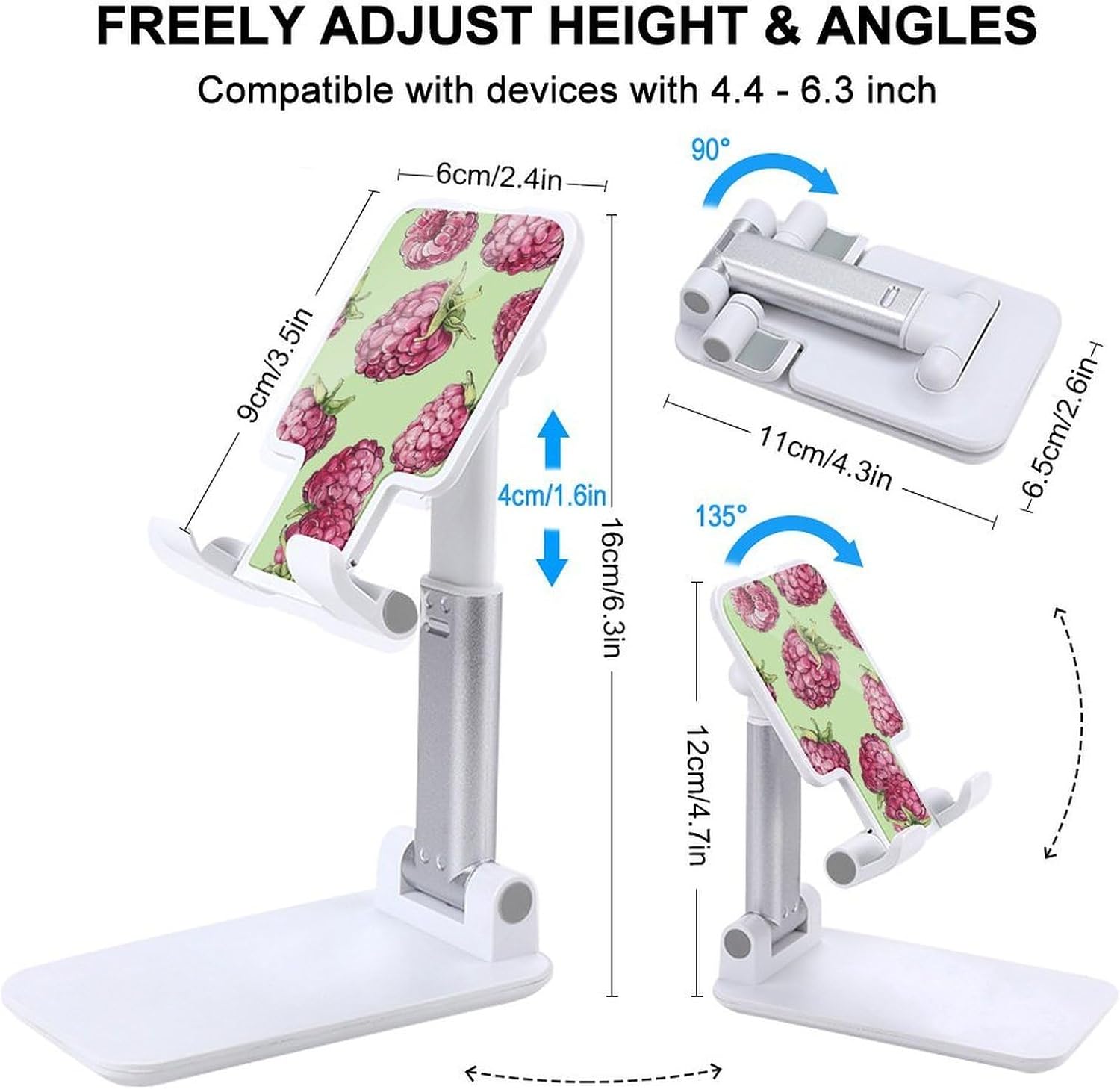 Peach Raspberry Pattern Folding Cell Phone Stand, Portable Phone Holder image 2