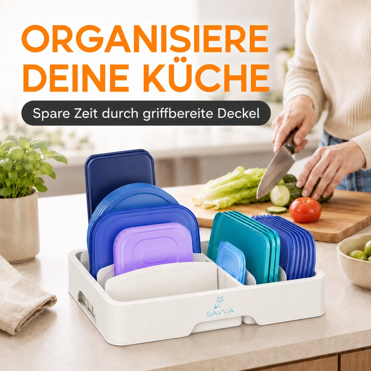 Savva Deckelhalter für Frischhaltedosen - Organizer für Schrank & Schublade | Für Küchenschrank & Schublade - Ordnet Deckel von Meal-Prep-Boxen und Aufbewahrungsdosen
