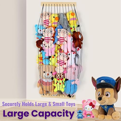 Miniatura 5 de Organizador de juguetes de peluche de madera suave para habitación de niños, lindo y duradero para pared o puerta, longitud ajustable, organizador