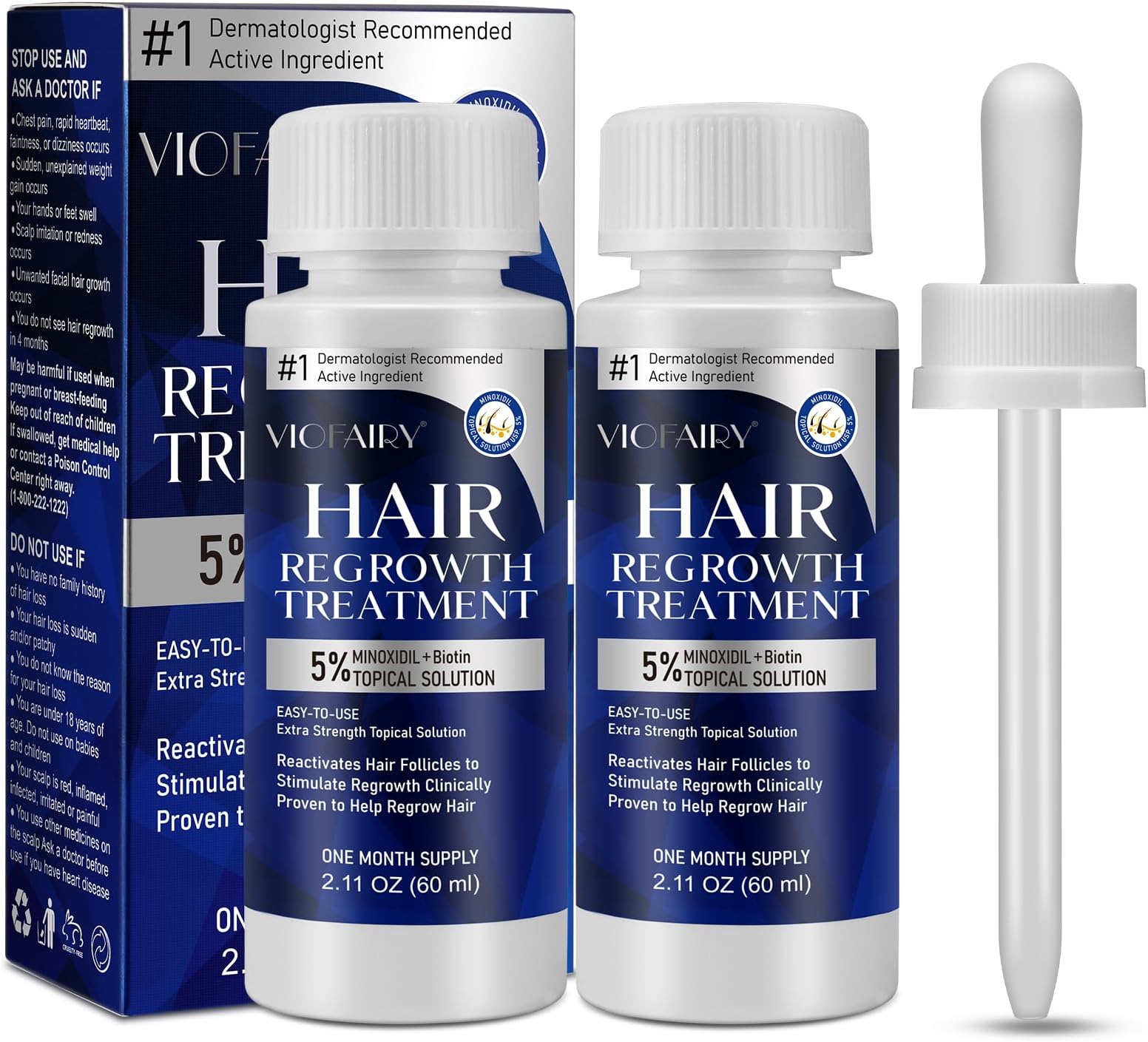 5% Minoxidil for Men and Women, Hair Regrowth Treatment for Thinning Hair and Hair Loss, Topical Solution - 2 Months Supply - Dermatologist recommended (Pack of 2)