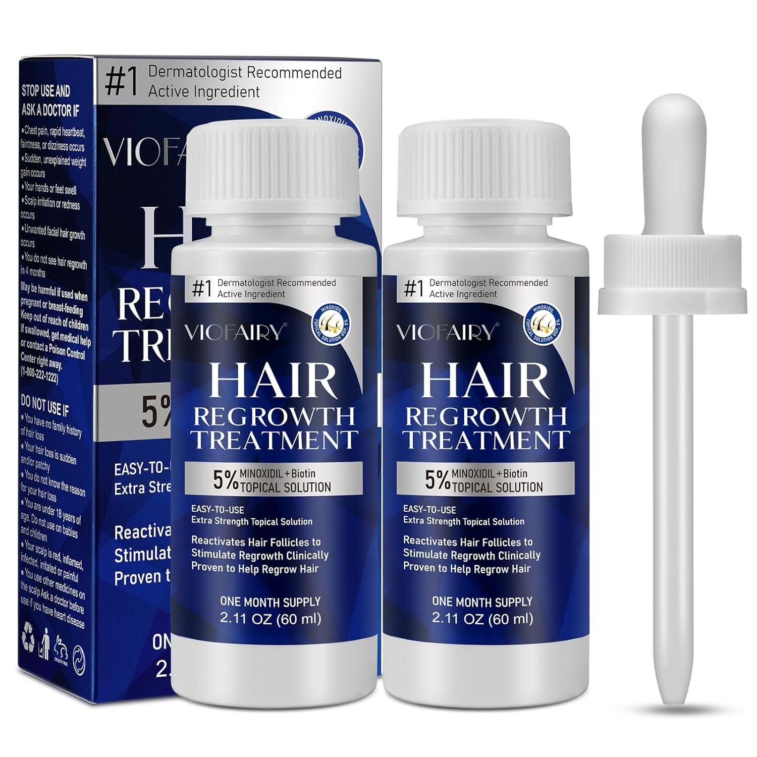 5% Minoxidil for Men and Women, Hair Growth Biotin Serum, Hair Beard Regrowth Treatments, Extra Strength Hair Loss to Regrow Thicker, Topical Solution, 2 Months Supply, Dermatologist Recommended