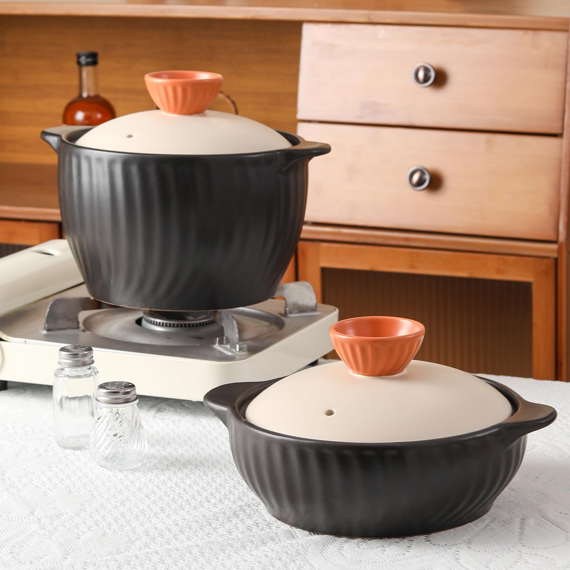 Non-Stick Ceramic Casserole Dish, Clay Pot, Earthen Pot Cookware with Lid, Stockpot for Stew, Soup, Steam, Oven Safe-Heat Resistant