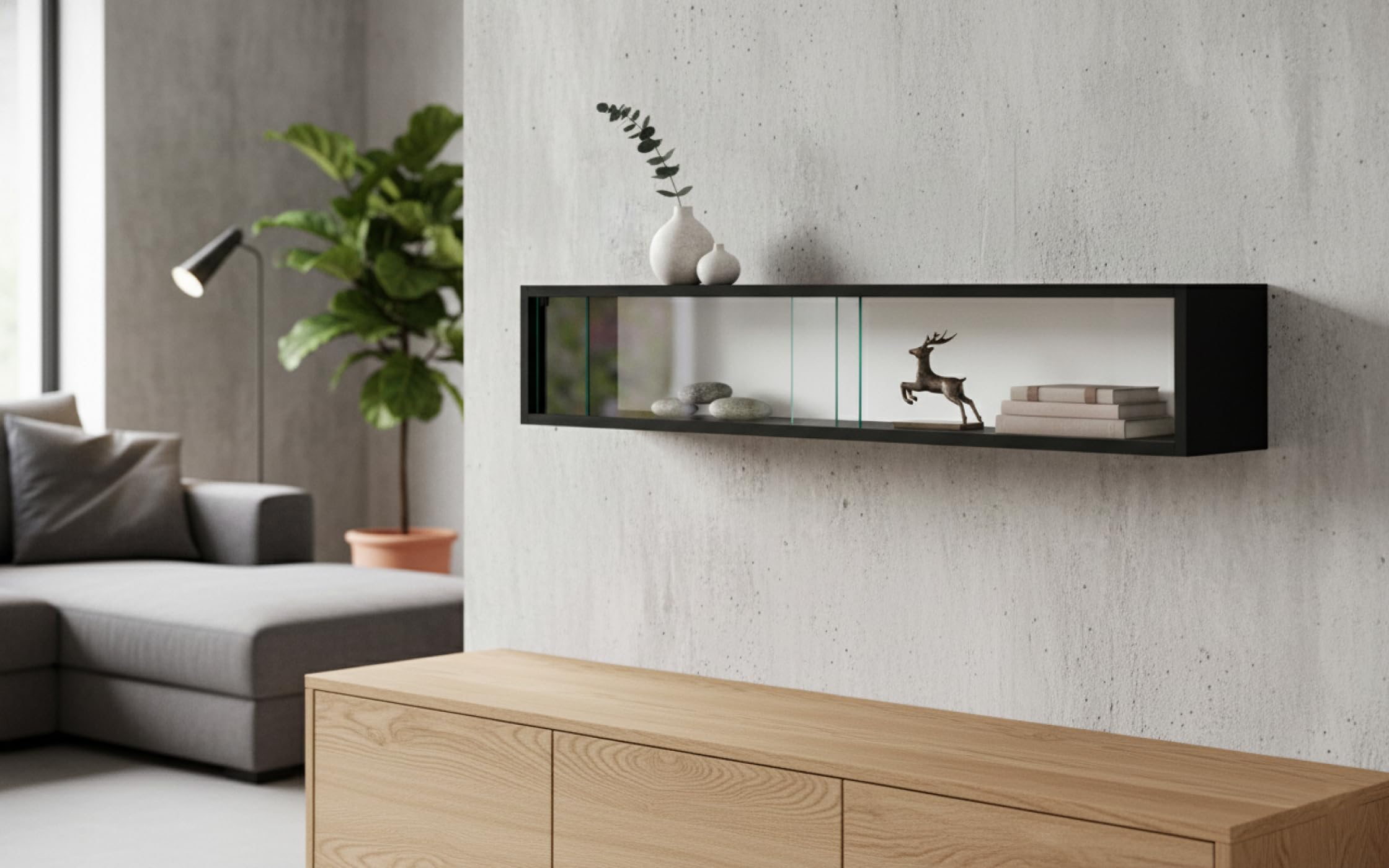 VDD Vitrine stehend hängend Wandvitrine - Schiebetüren - 95 x 18 x 12 cm