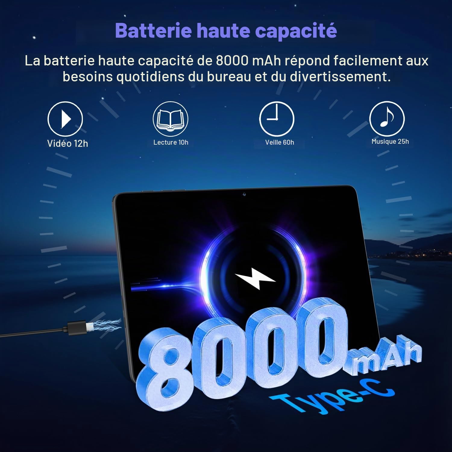 Tablette 10 Pouces Android 15 avec Gemini AI, 22Go RAM+ 128Go ROM+ Extensible 2To, Octa-Core, Widevine L1, 8000mAh, 5G WiFi, BT5.0, GPS, Corps Métallique, Tablette Tactile avec Clavier et Souris, Gris