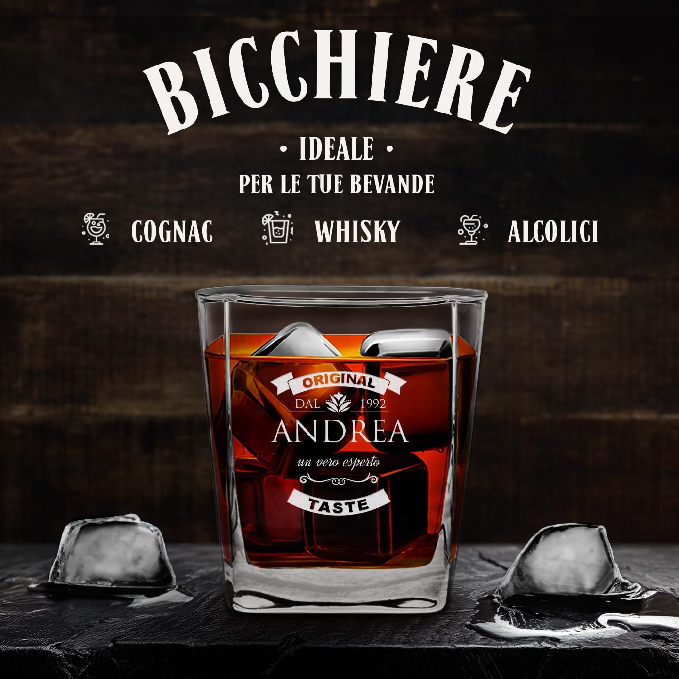 Maverton kit 6 bicchieri in vetro 250 ml - ideali per bourbon whiskey e drink - incisione personalizzata - bicchieri personalizzati - idea compleanno per uomo - pensiero special - original taste