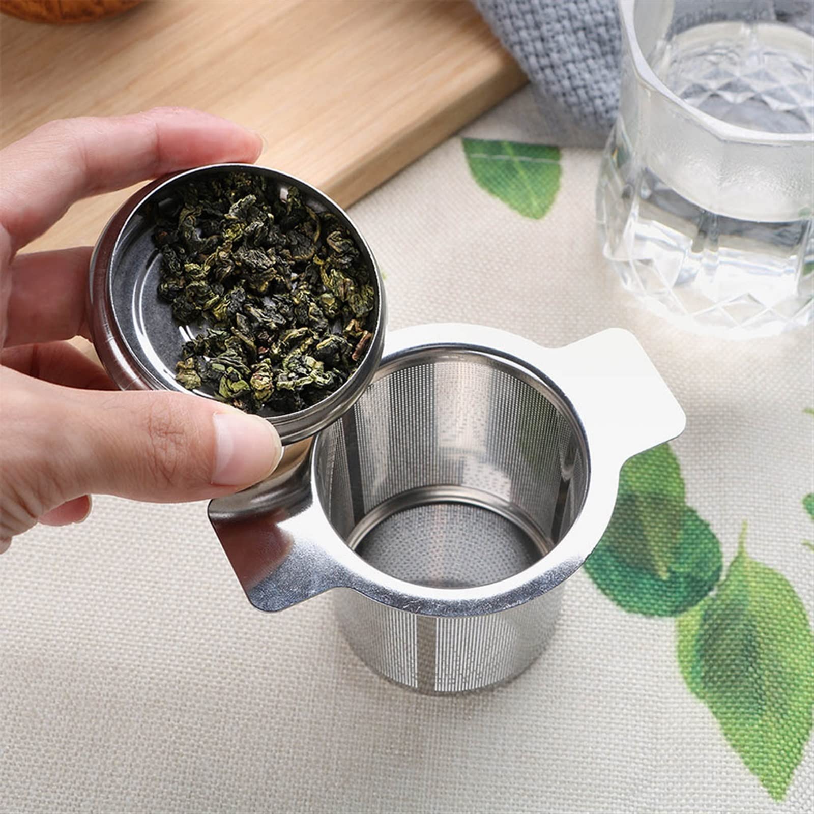 Infuseur à thé à double poignée avec couvercle en acier inoxydable à mailles fines pour thé à suspendre