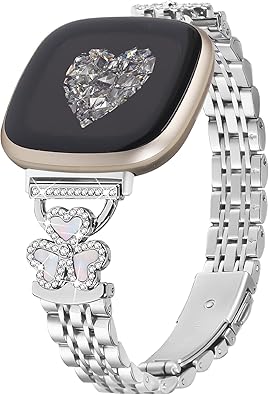 Bling Love Clover Bands For Women Compatible With Versa 4/Versa 3/Sense 2/Sense Stainless Steel Adjustable Replacement Strap.