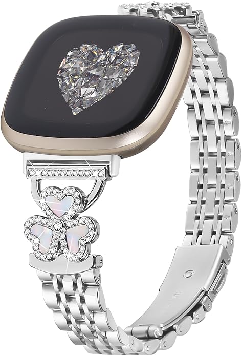 Bling Love Clover Bands For Women Compatible With Versa 4/Versa 3/Sense 2/Sense Stainless Steel Adjustable Replacement Strap.