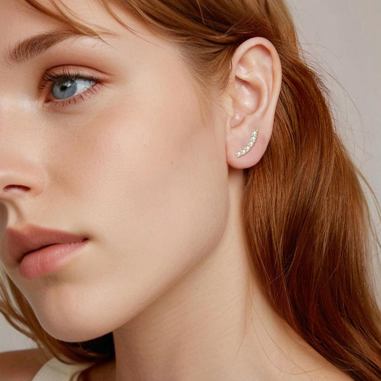 Dainty CZ Climber Stud Earrings for Women Gold Plated Hypoallergenic Cubic Zirconia Small Bar Minimalist Ear Crawler Earring Post Studs Cartilage Jewelry Mother's Day Birthday Gfits