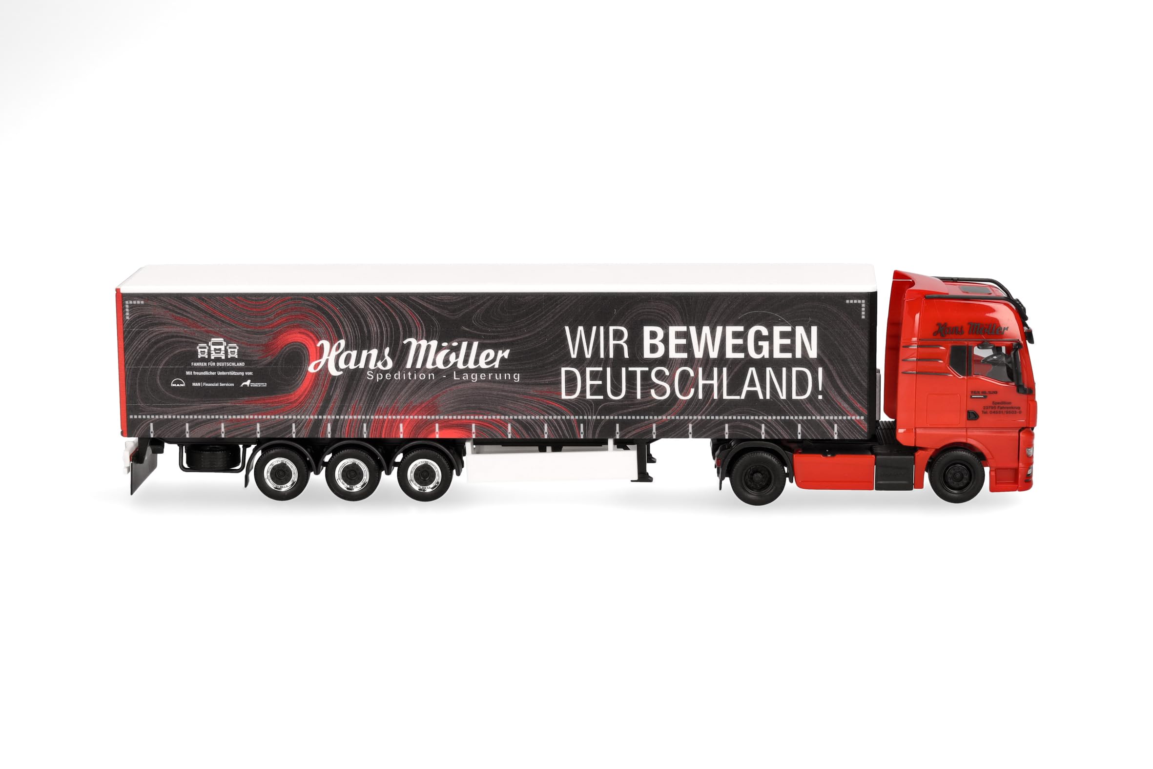 Herpa truck model MAN TGX GX curtain canvas semitrailer "Hans Möller/Wir bewegen Deutschland", on a scale of 1:87 - Image 3