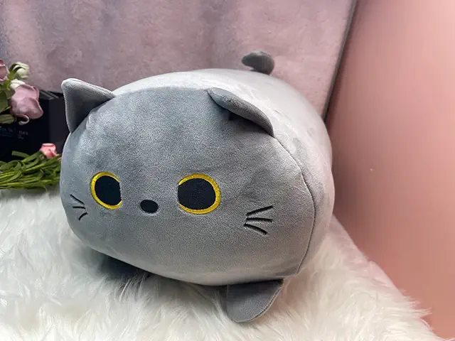 Grey Cat Plush Pillow - Soft Stuffed Animal Toy for Kids & Gifts