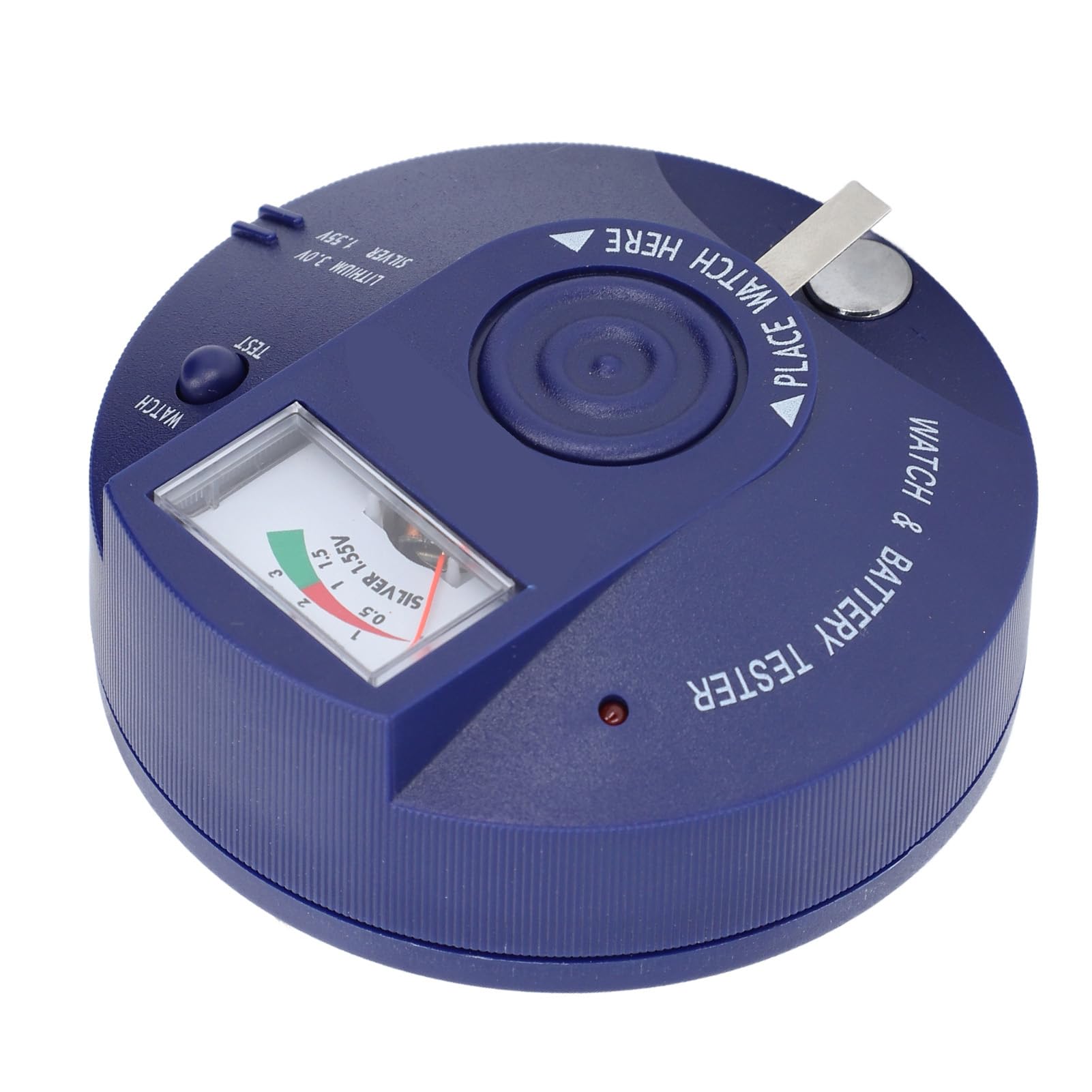 Testeur de piles de montre compact et précis, détecteur de mouvement quartz + analyseur de tension 1,5 V / 3 V, compatible piles bouton circulaires, design ergonomique blanc