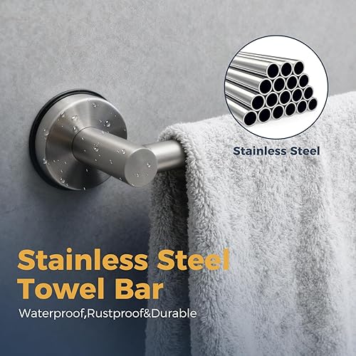 Miniatura 4 de Toalleros de 14.6 a 24 pulgadas para baño, barra de toalla ajustable con ventosa para pared de baño, soporte de toalla de baño de acero inoxidable
