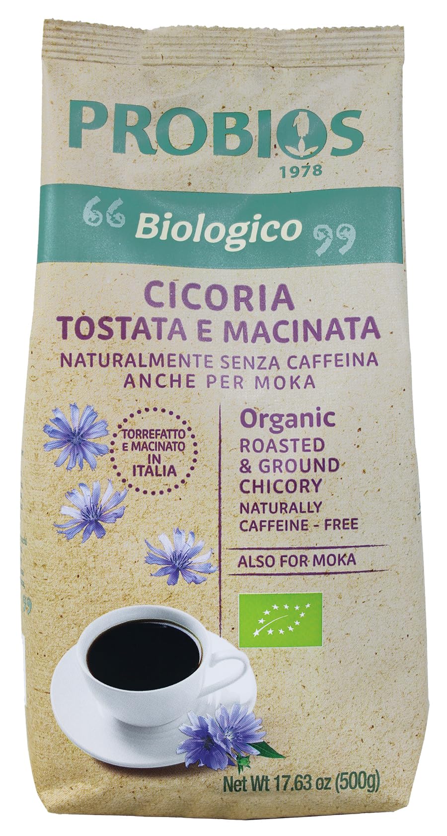 Probios - Chicorée Biologique, torréfiée et moulue en Italie. Cicoria tostata., Pack de 6 x 500g