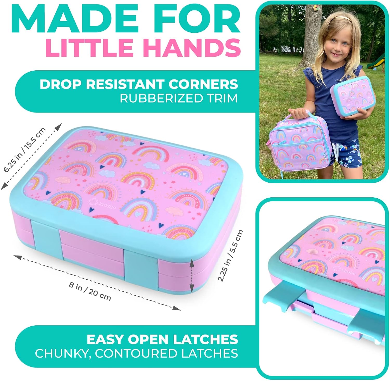 Bento Lunch Box with Thermo for Kids Set, Insulated Lunch Bag with Ice Pack, Stainless Steel Food Jar for Hot Soup, Boxes with 4 Compartments for Girls Toddler Snacks Lunches, Purple Rainbow